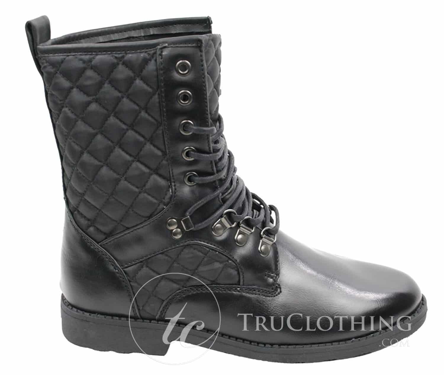 Mens Black Leather Lined Italian Boots Laced Casual Diamond Design