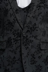 Schwarzer 3-teiliger Paisley-Samtanzug für Herren