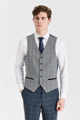 Marineblauer Tweedanzug von Harris mit kontrastierender grauer Tweedweste von Harris