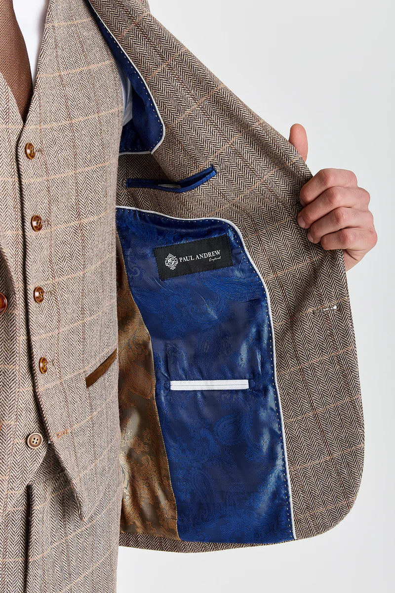 Harris - Tweed-Blazer in braunem Fischgrätmuster für Herren