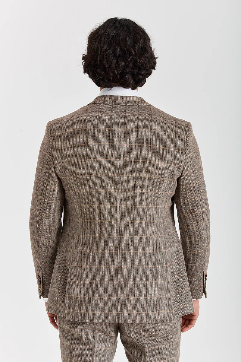Harris - Tweed-Blazer in braunem Fischgrätmuster für Herren