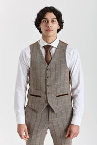 Harris - Tweed-Weste in Braun mit Fischgrätmuster für Herren