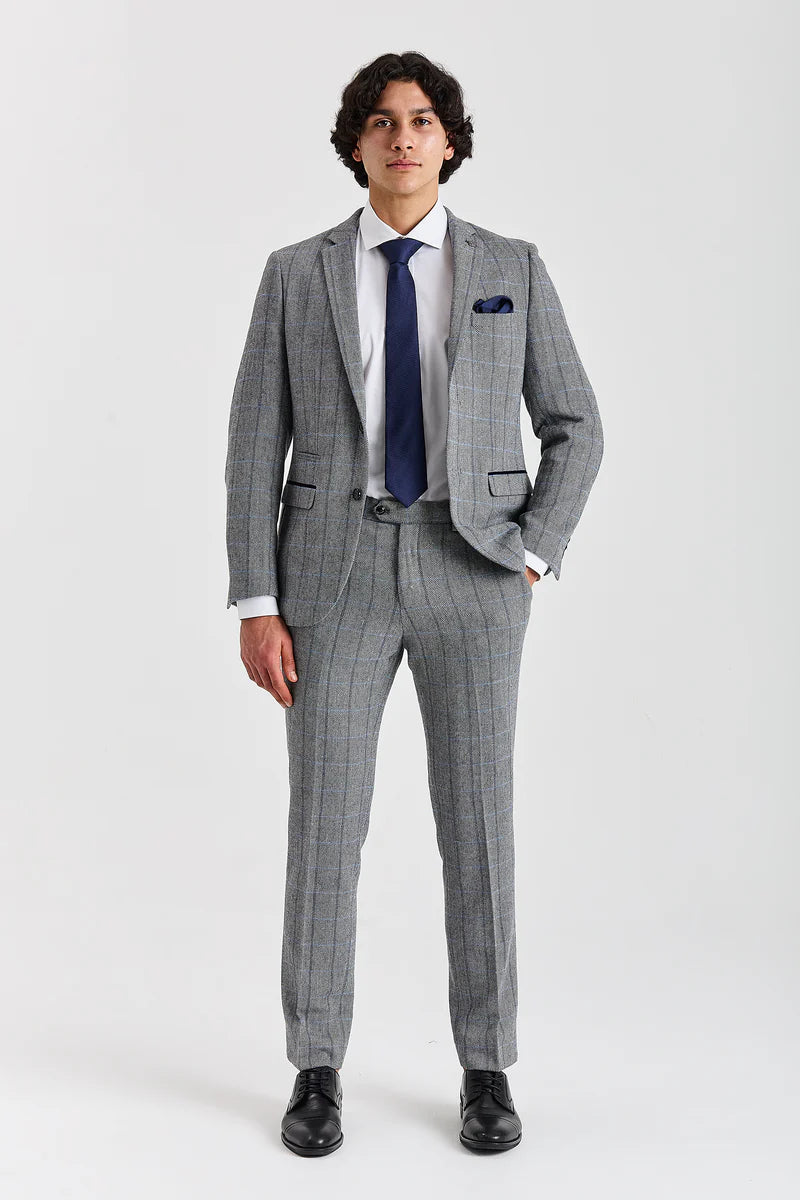 Harris - Grauer Tweed-Blazer mit Fischgrätmuster für Herren