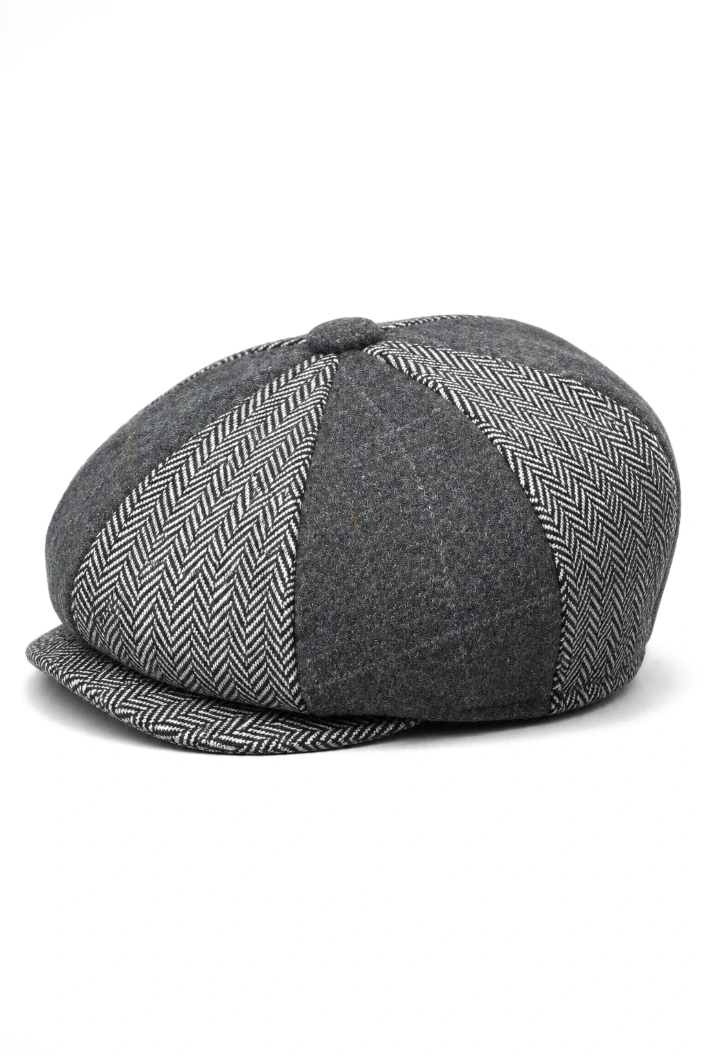 HT6325 - Herren-Newsboy-Mütze mit Fischgrätenmuster und 8 Paneelen aus Tweed-Mix
