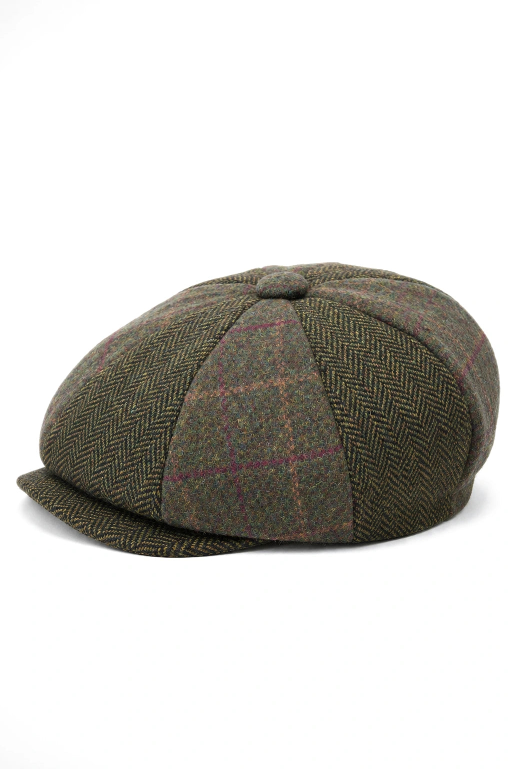 HT6325 - Herren-Newsboy-Mütze mit Fischgrätenmuster und 8 Paneelen aus Tweed-Mix