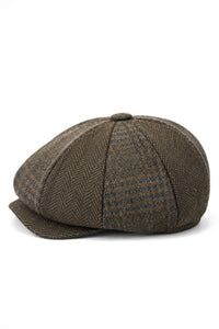 HT6325 - Herren-Newsboy-Mütze mit Fischgrätenmuster und 8 Paneelen aus Tweed-Mix