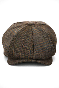 HT6325 - Herren-Newsboy-Mütze mit Fischgrätenmuster und 8 Paneelen aus Tweed-Mix