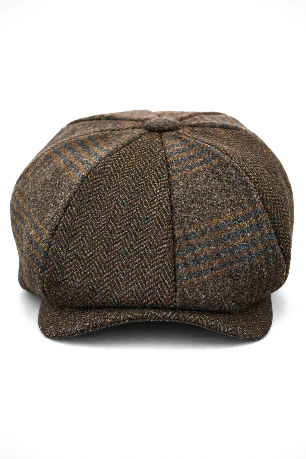 HT6325 - Herren-Newsboy-Mütze mit Fischgrätenmuster und 8 Paneelen aus Tweed-Mix