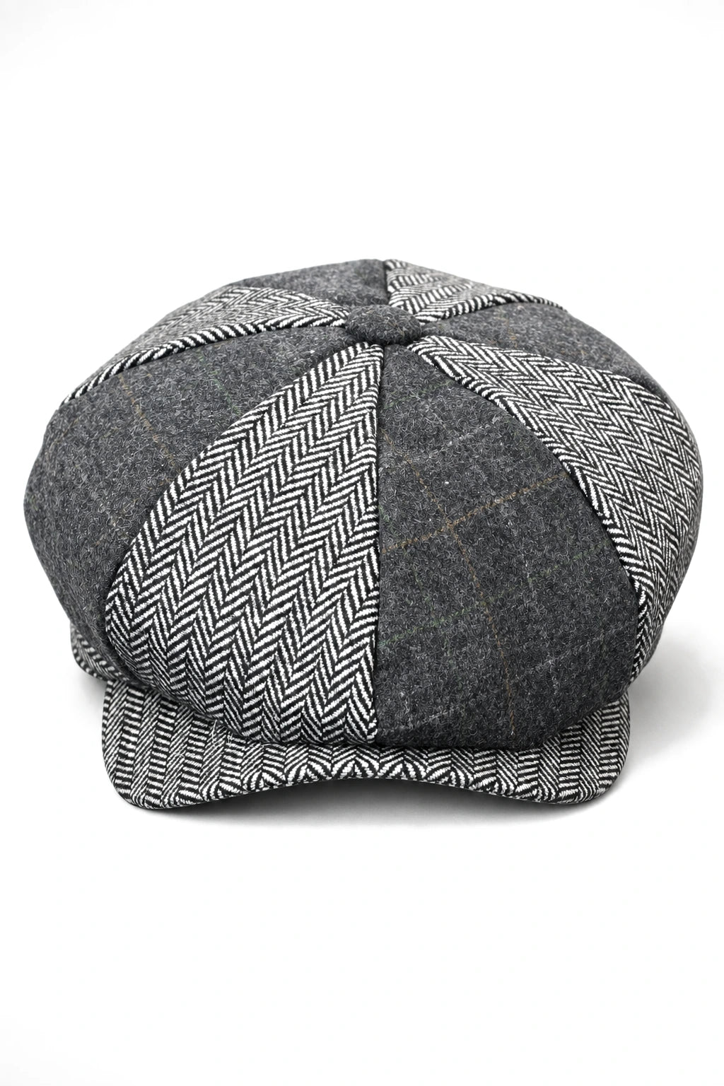 HT6325 - Herren-Newsboy-Mütze mit Fischgrätenmuster und 8 Paneelen aus Tweed-Mix