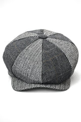 HT6325 - Herren-Newsboy-Mütze mit Fischgrätenmuster und 8 Paneelen aus Tweed-Mix