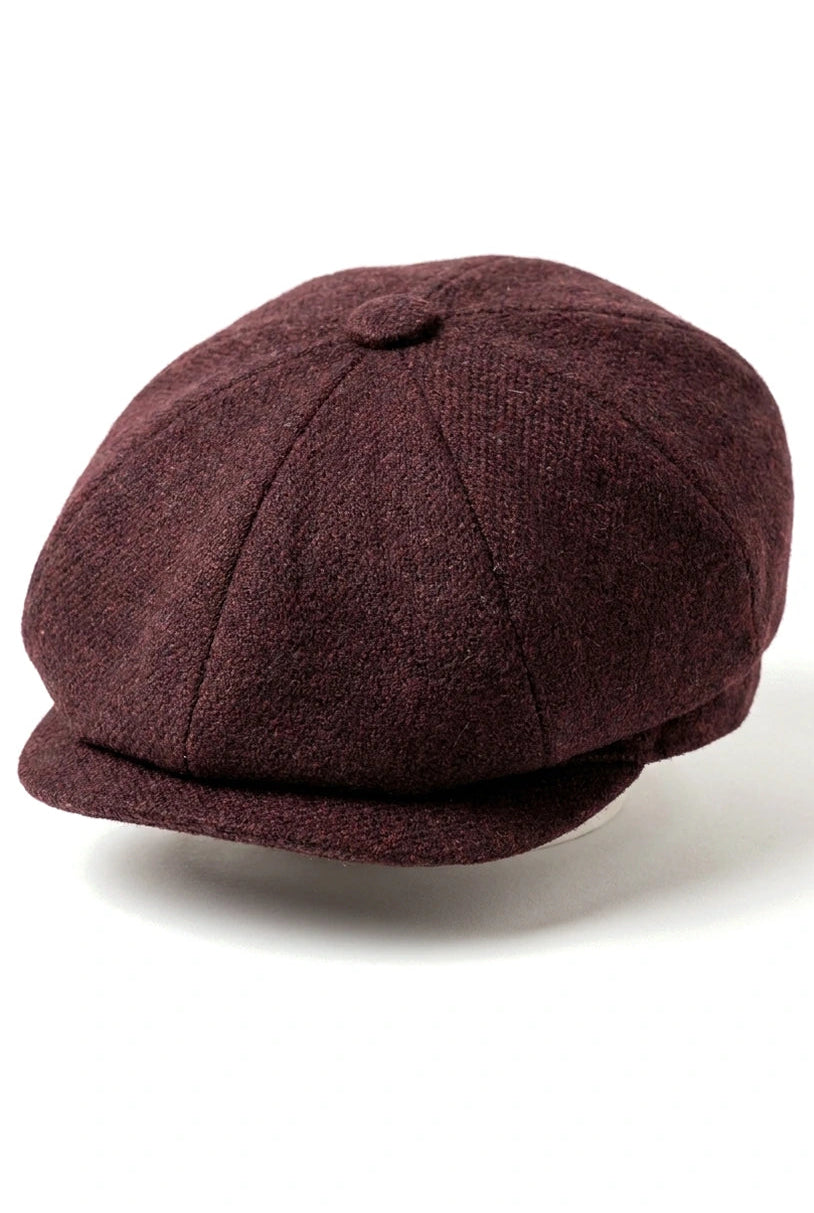 HT6363 - Herren Vintage Tweed Newsboy Peaky Blinders Cap - Braun/Wein