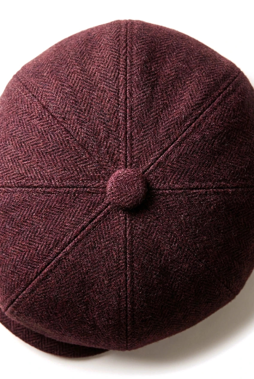 HT6363 - Herren Vintage Tweed Newsboy Peaky Blinders Cap - Braun/Wein