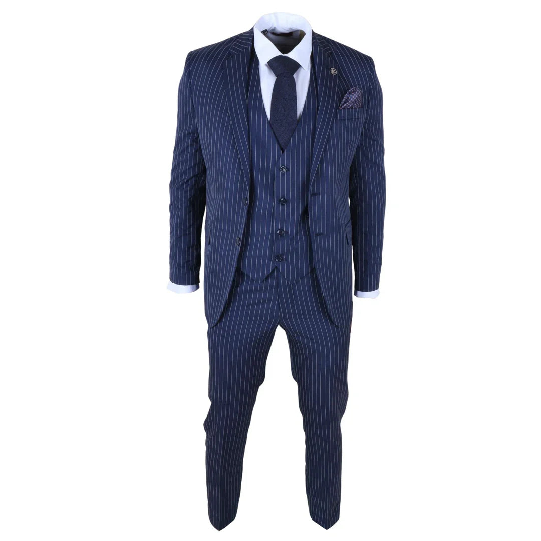 IM43 – Dreiteiliger Herrenanzug im Shelby-Stil mit Nadelstreifen, marineblau