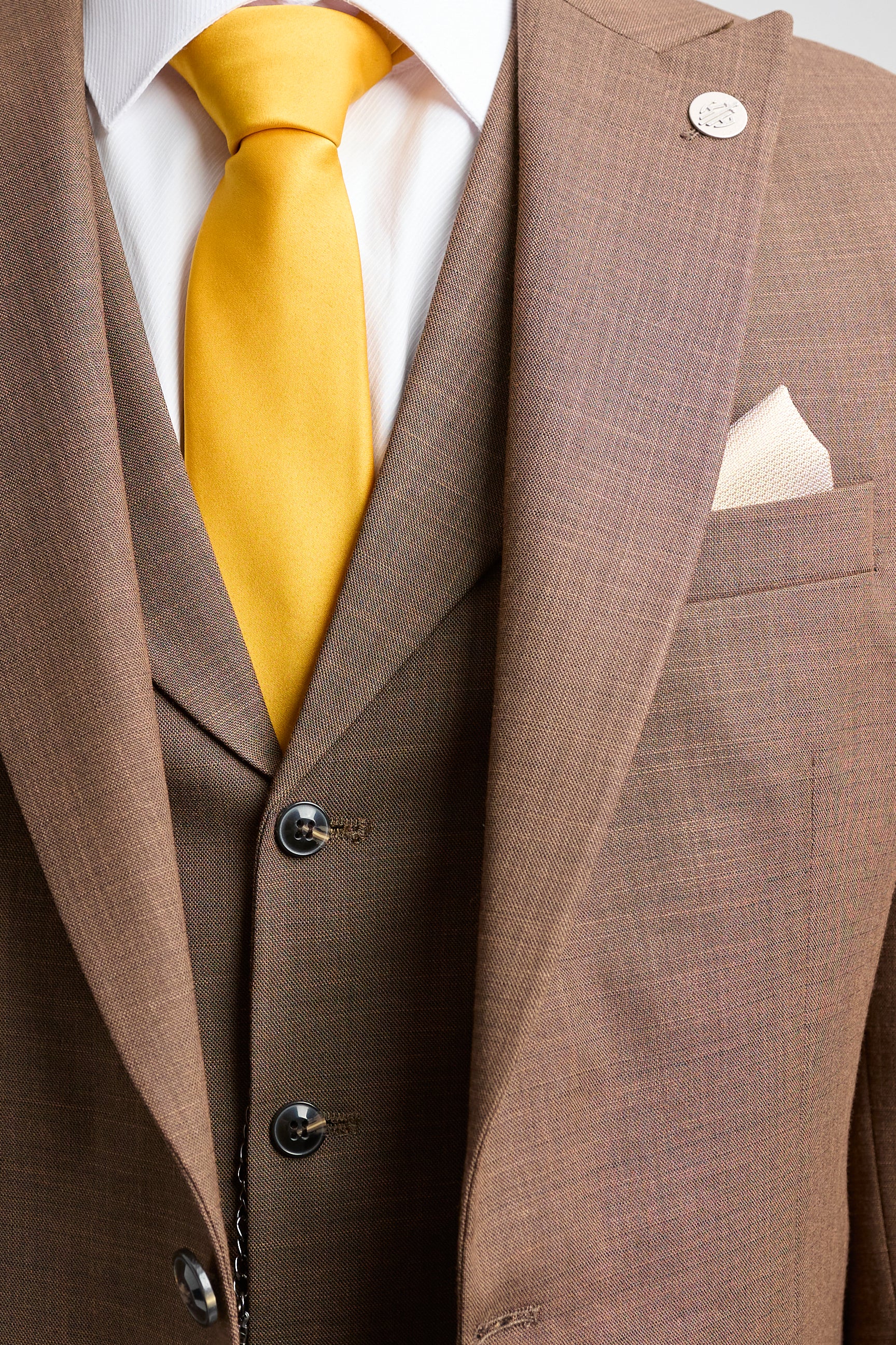 James Herrenanzug, 3-teilig, schlicht, braun, klassische Passform