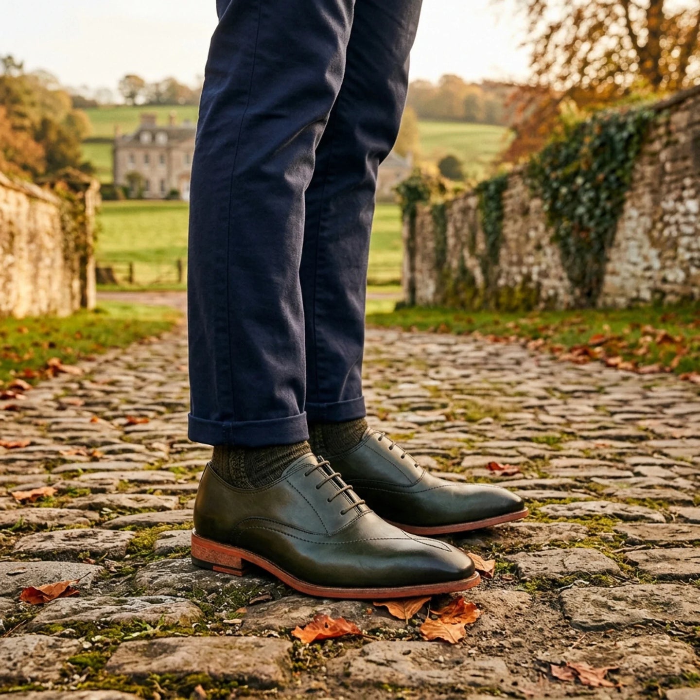 Jett - Herren-Oxfordschuhe in Dunkelgrün mit Kreuzstich-Zehenkappe