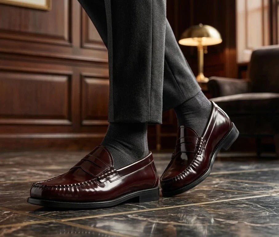 Joseph - Herren Penny Loafer aus burgunderrotem Lackleder