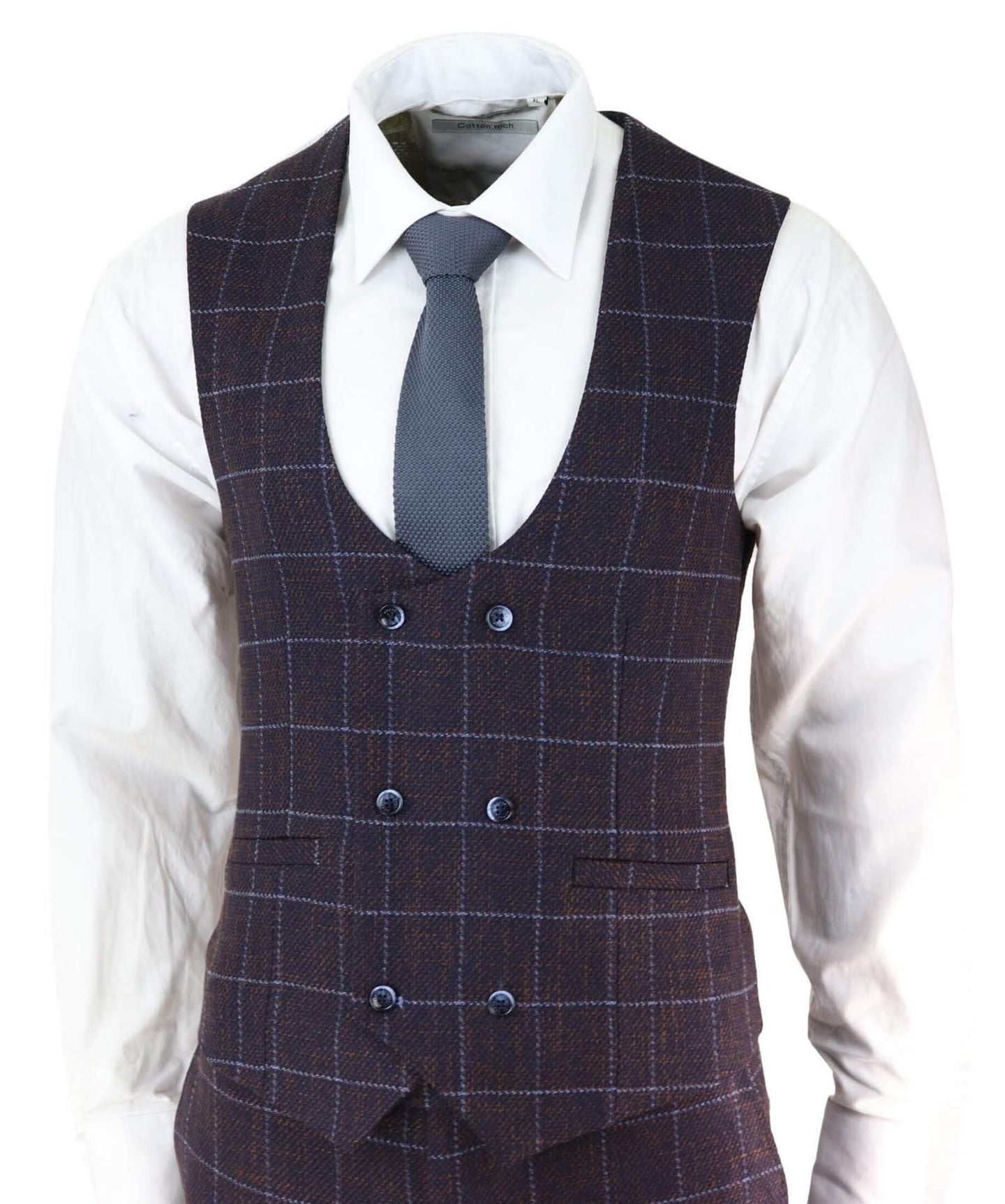 Mens Plum Check 3 Piece Suit