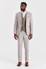 Leo-Beige-Anzug mit kontrastierender Harris-Brown-Tweed-Weste