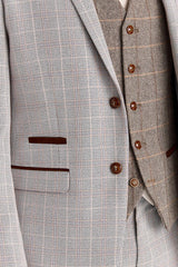 Leo-Beige-Anzug mit kontrastierender Harris-Brown-Tweed-Weste