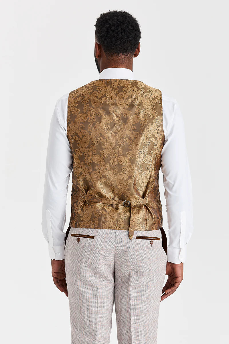 Leo-Beige-Anzug mit kontrastierender Harris-Brown-Tweed-Weste