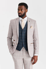 Leo Beige Anzug mit Harris Navy Tweed Weste