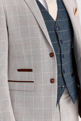 Leo Beige Anzug mit Harris Navy Tweed Weste