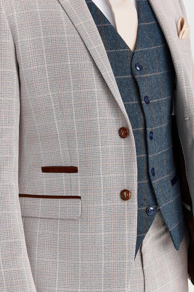 Leo Beige Anzug mit Harris Navy Tweed Weste