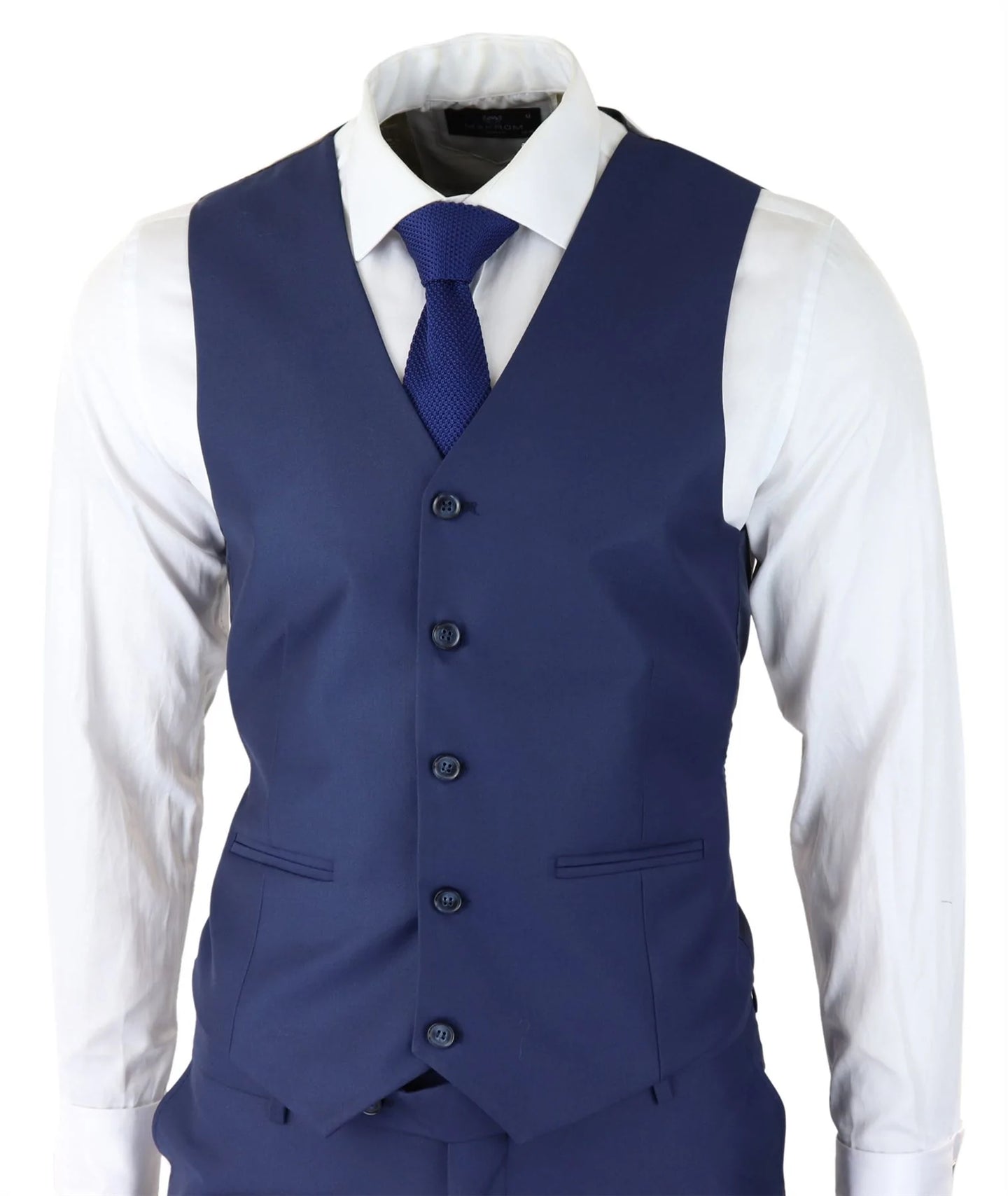 Mens Classic Navy Blue 3 Piece Suit Slim Fit Vintage Retro Smart Formal Wedding