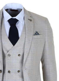 Luis - Herrenanzug, cremefarben kariert, Slim Fit, 3-teilig