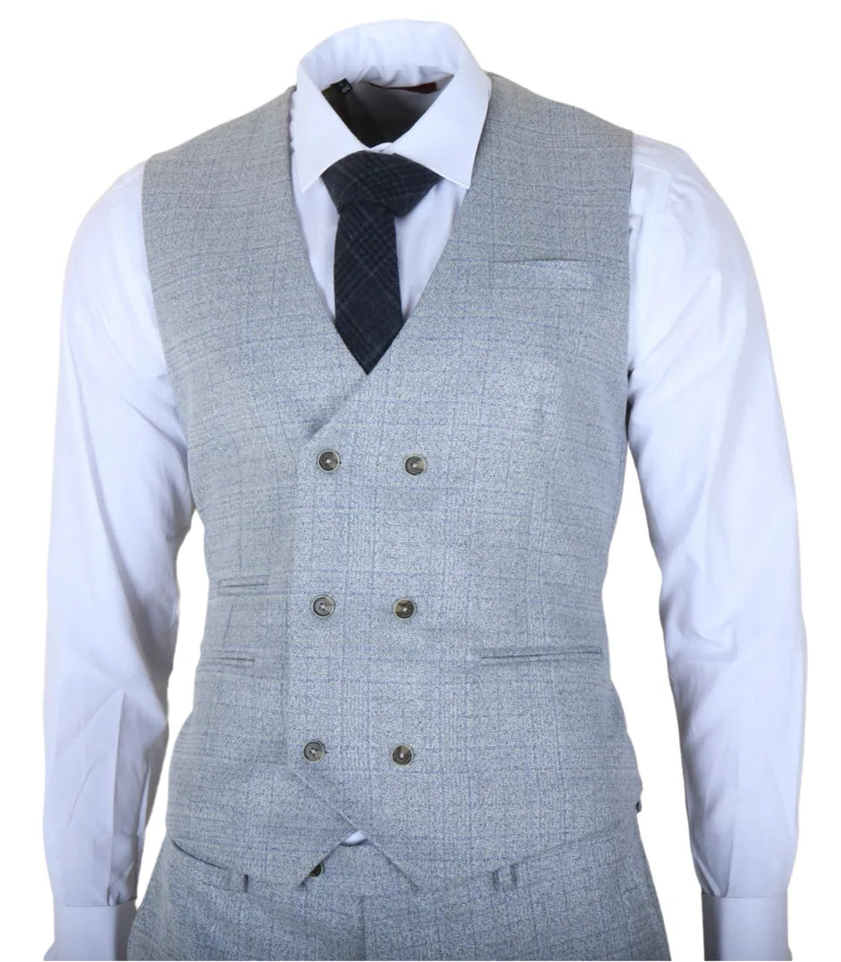 Luis – Hellblauer karierter Herrenanzug, Slim Fit, 3-teilig