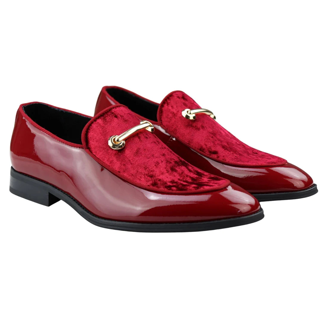 Men's Moccasin Loafers Shoes Leather Red Lined Slip On Velvet Smart Formal Shoe