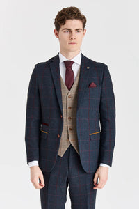 Madrid Navy Anzug mit kontrastierender Harris Brown Tweed-Weste