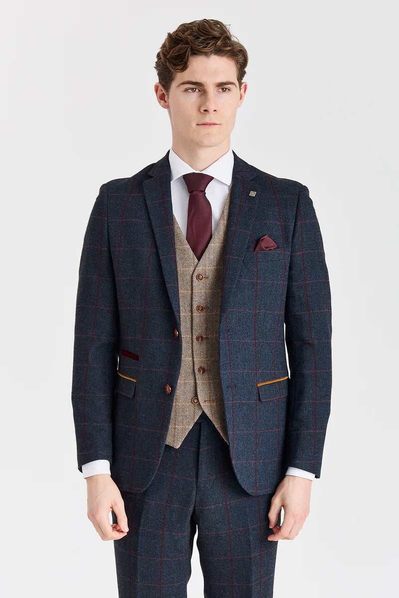 Madrid Navy Anzug mit kontrastierender Harris Brown Tweed-Weste