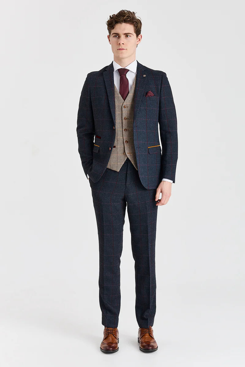 Madrid Navy Anzug mit kontrastierender Harris Brown Tweed-Weste