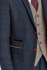 Madrid Navy Anzug mit kontrastierender Harris Brown Tweed-Weste