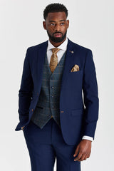 Mayfair Anzug in Marineblau mit Strukturmuster und Harris Tweedweste in Marineblau mit Kontrastmuster