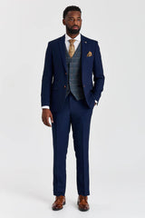 Mayfair Anzug in Marineblau mit Strukturmuster und Harris Tweedweste in Marineblau mit Kontrastmuster