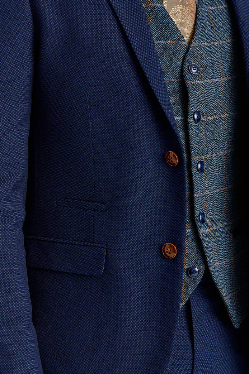 Mayfair Anzug in Marineblau mit Strukturmuster und Harris Tweedweste in Marineblau mit Kontrastmuster