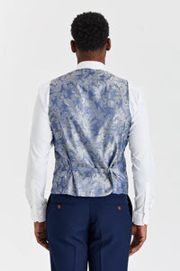 Mayfair Anzug in Marineblau mit Strukturmuster und Harris Tweedweste in Marineblau mit Kontrastmuster