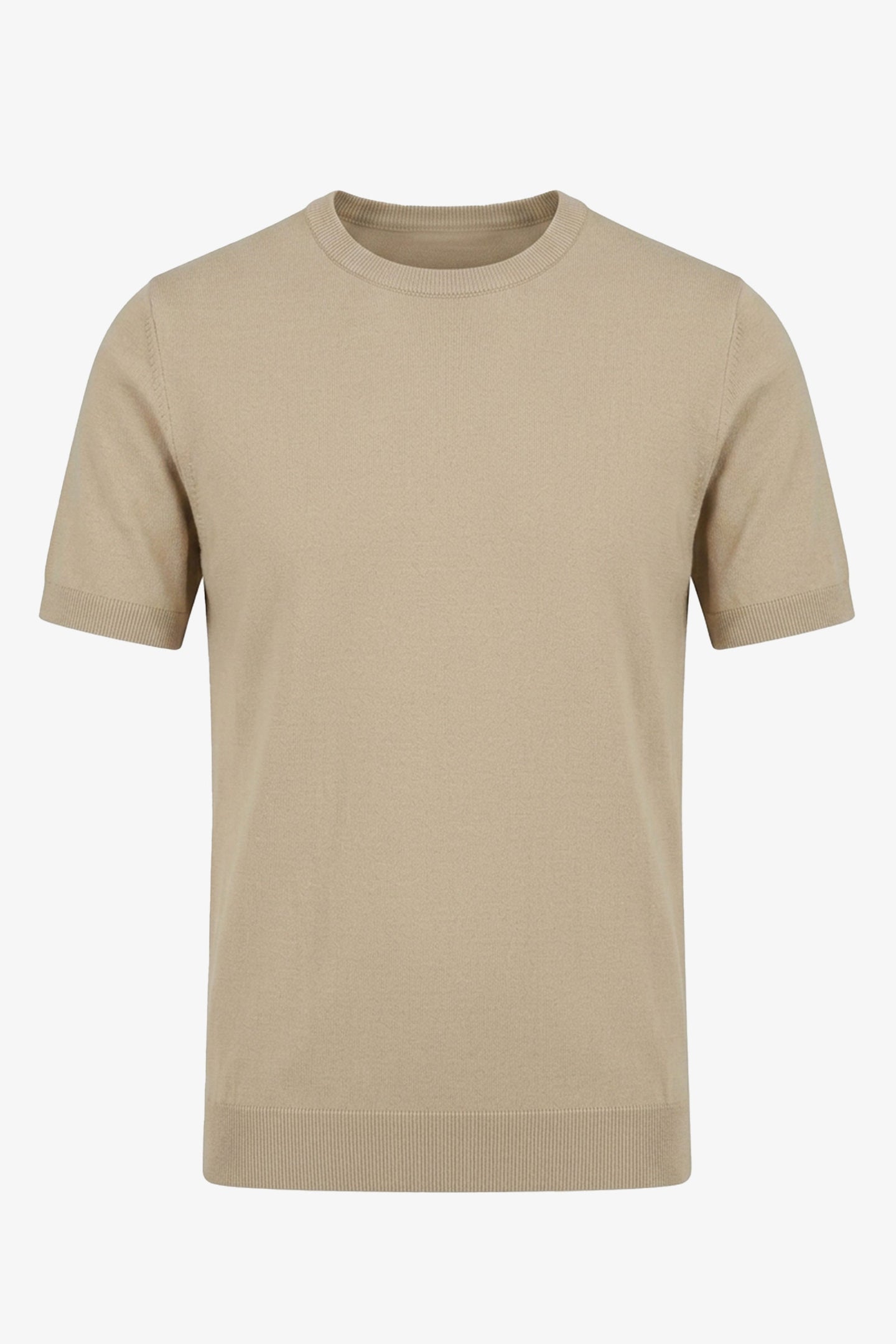 Beiges Strick-T-Shirt für Herren, normale Passform, Rundhalsausschnitt, Kurzarm