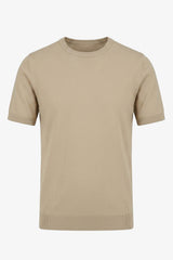 Beiges Strick-T-Shirt für Herren, normale Passform, Rundhalsausschnitt, Kurzarm