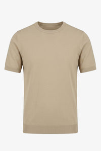 Beiges Strick-T-Shirt für Herren, normale Passform, Rundhalsausschnitt, Kurzarm