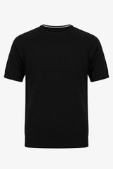 Schwarzes, klassisches Herren-Strickshirt mit kurzen Ärmeln und Rundhalsausschnitt