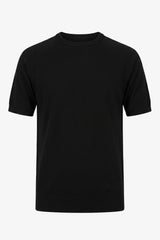 Schwarzes Herren-Strick-T-Shirt, normale Passform, Rundhalsausschnitt, Kurzarm