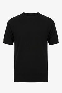 Schwarzes Herren-Strick-T-Shirt, normale Passform, Rundhalsausschnitt, Kurzarm