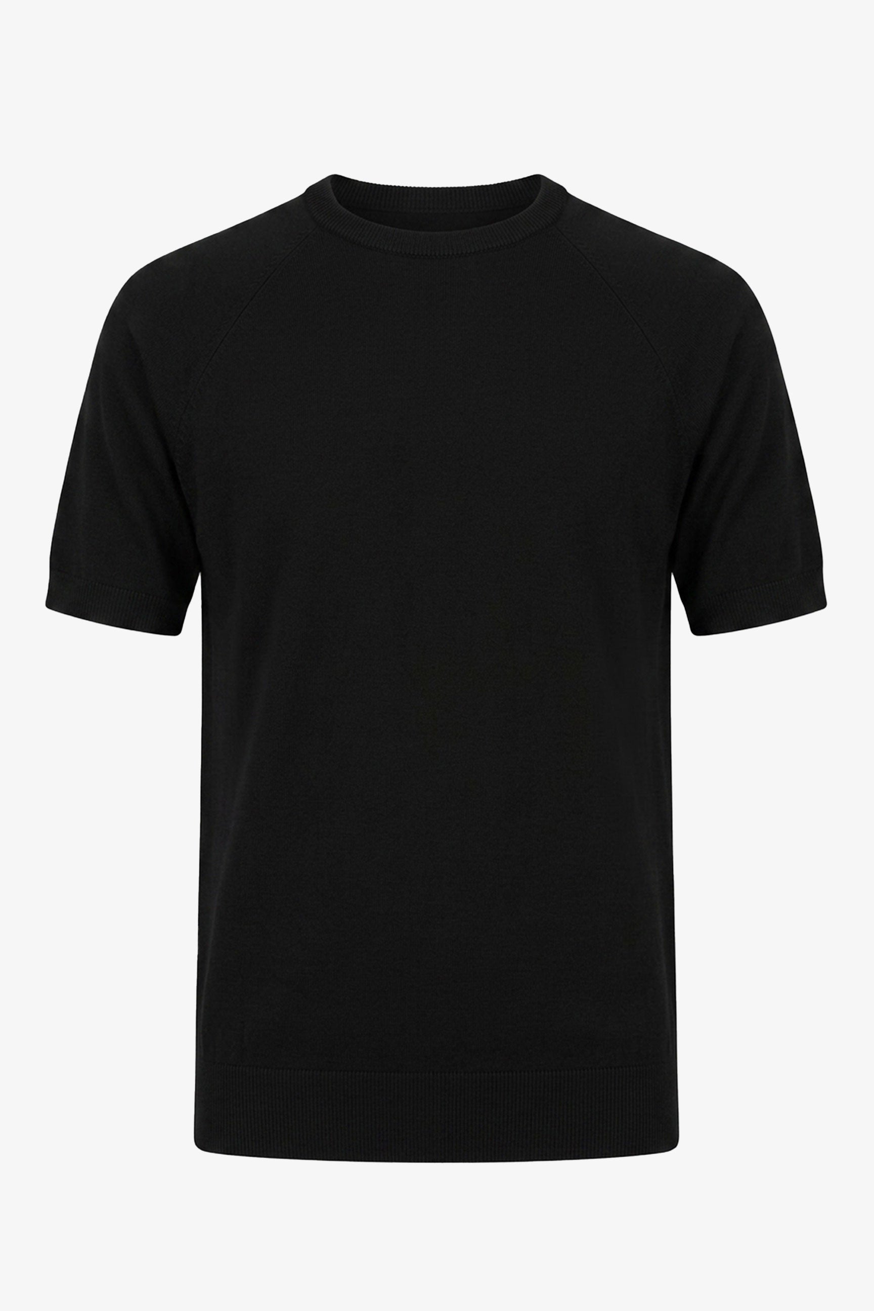 Schwarzes Herren-Strick-T-Shirt, normale Passform, Rundhalsausschnitt, Kurzarm