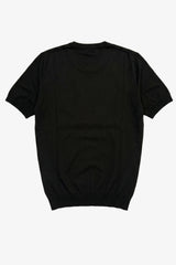Schwarzes Herren-Strick-T-Shirt, normale Passform, Rundhalsausschnitt, Kurzarm