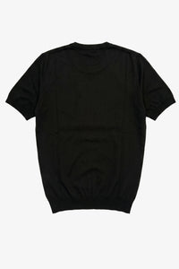 Schwarzes Herren-Strick-T-Shirt, normale Passform, Rundhalsausschnitt, Kurzarm