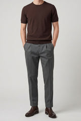 Braunes Herren-Strickshirt, normale Passform, Rundhalsausschnitt, Kurzarm