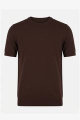 Braunes Herren-Strickshirt, normale Passform, Rundhalsausschnitt, Kurzarm